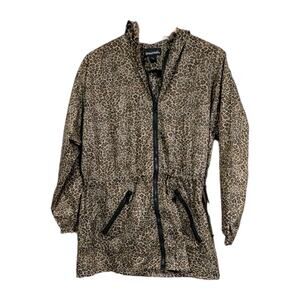 ShedRain Womens Leopard Print Hooded Full Zip Raincoat S/M Nylon Animal Outdoors